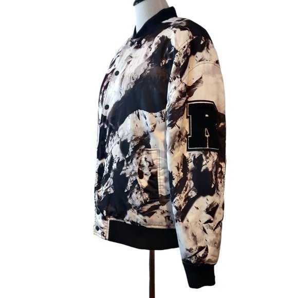 Punk Royal Mens Black White Marbled Tie Dye Snaps Arm Patches Bomber Jacket L - Picture 2 of 11